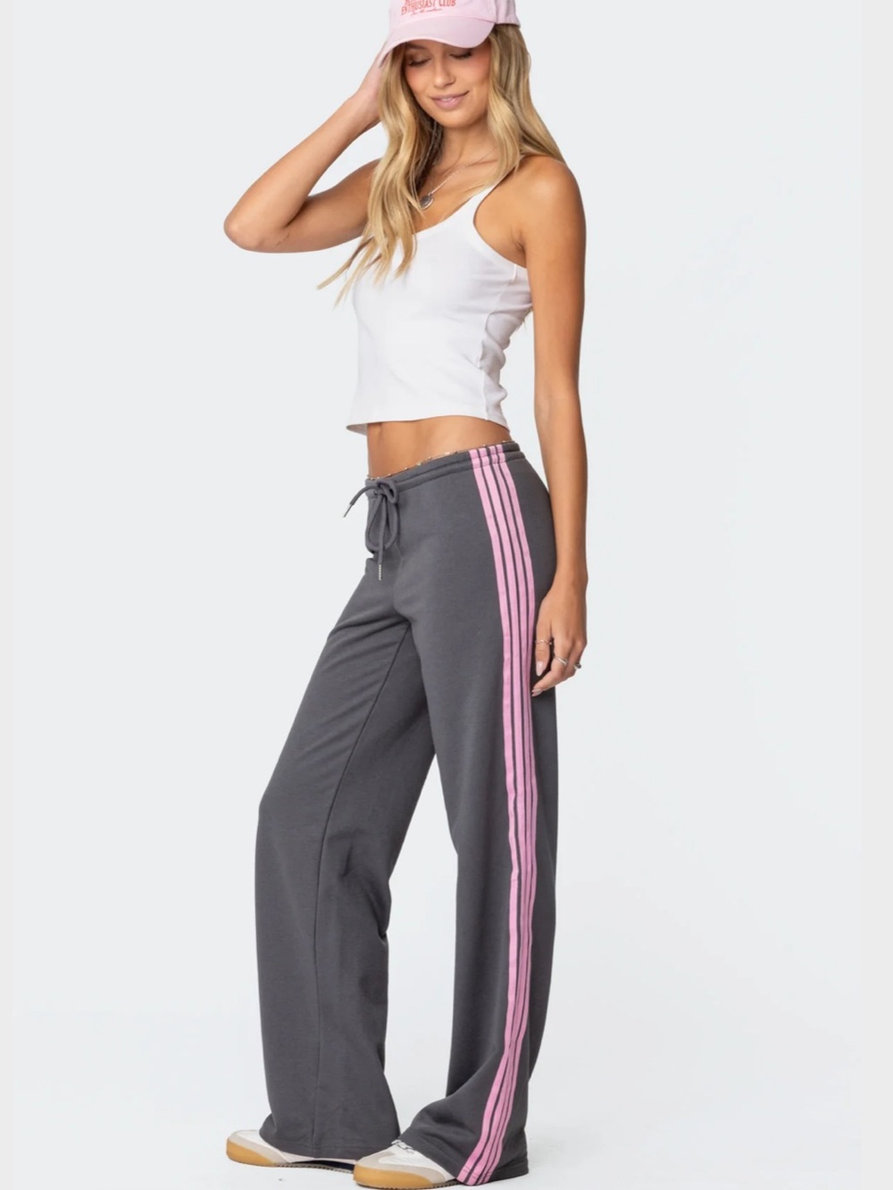 Edikted Sweatpants Gray with Pink Side Stripes Size Medium NWT